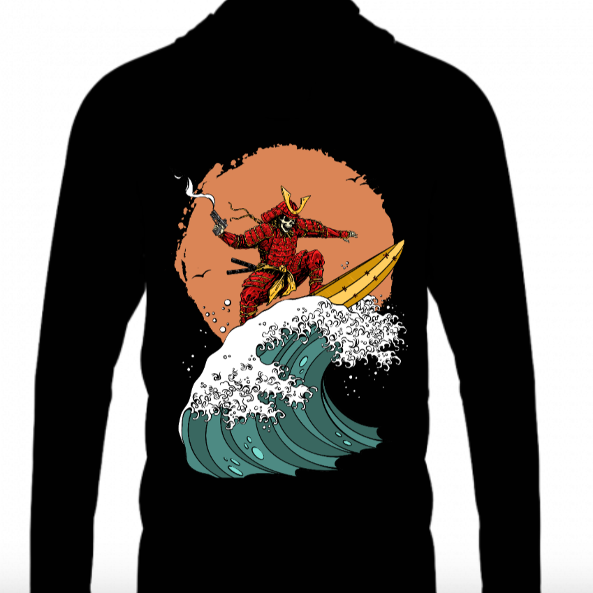 "The Great Wave" Performance UPF Shirt w Hood and Pocket for AIWB